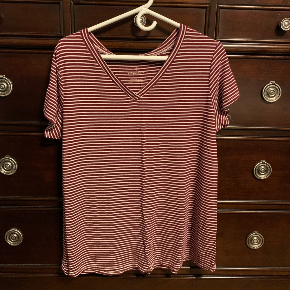 Elegantees HUDSON tee - Burgundy/White stripe